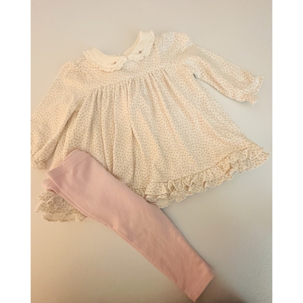 Ralph Lauren Girls 9M 2pc Knit Floral Dress & Leggings Set Ivory Ruffle